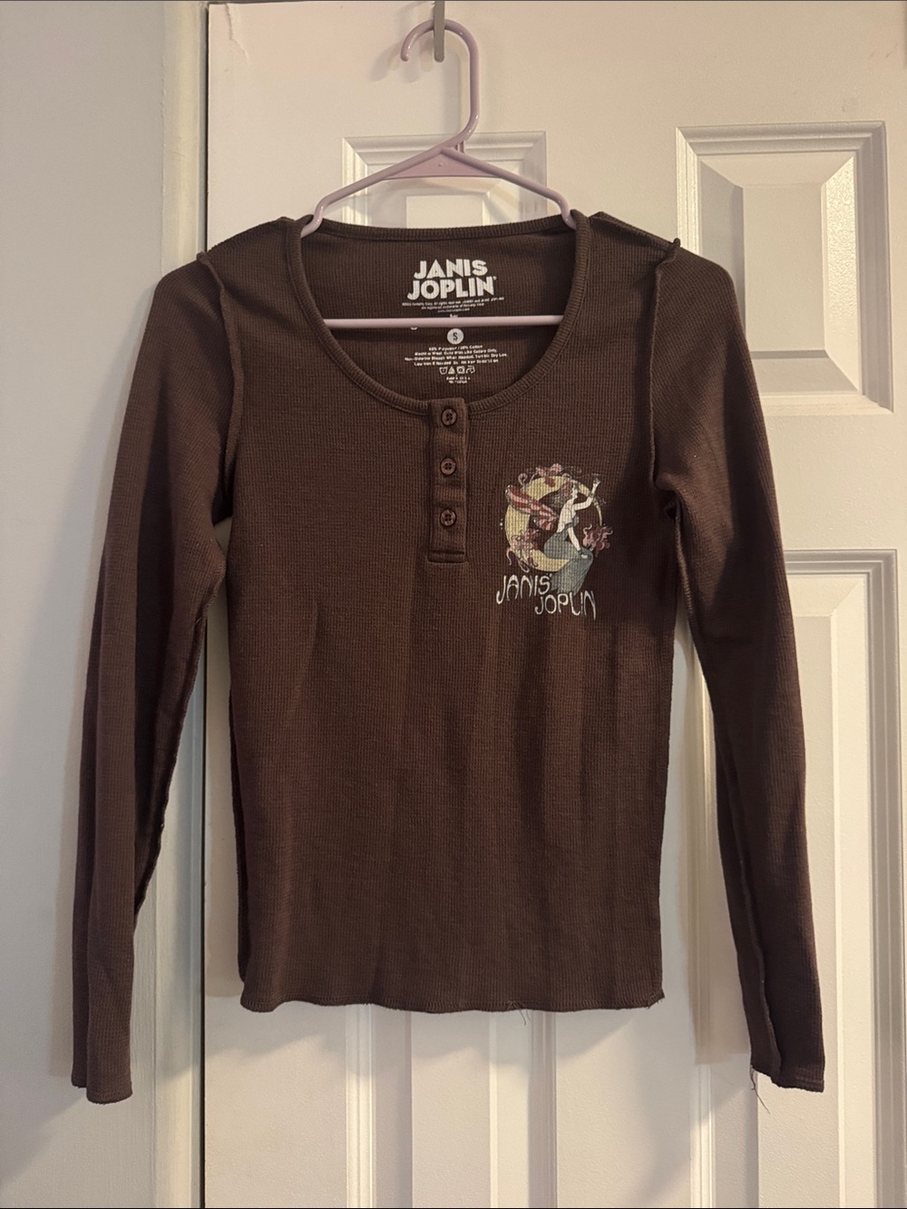 Janis Joplin Women's Brown Long-Sleeve Henley Tee
